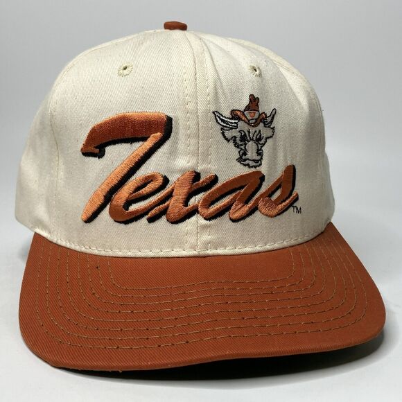 Texas Longhorns P Brand 80s Hat Cap Spellout w VTG Bevo Logo Embroidery Snapback - Picture 1 of 10